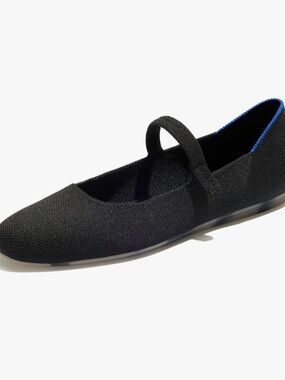 Rothy's Black Knit Mary Jane Flats with Blue Trim